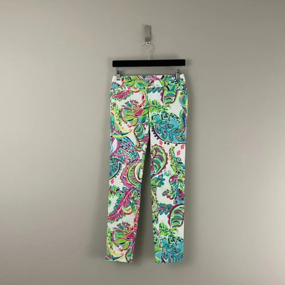 Lilly Pulitzer Kelly Ankle Skinny Pants in White Toucan Play Size 00 - Picture 1 of 6